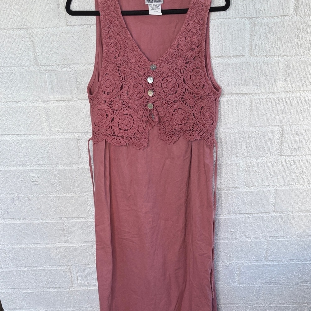 Nina Piccalino Crochet Vintage Cotton Mauve Midi Dress sz 10